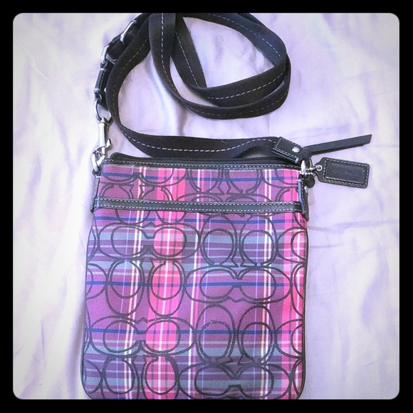 NWOT COACH CROSS BODY POPPY TARTAN - Picture 1 of 7